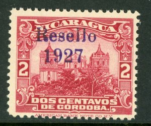 Nicaragua 1927 Cathedral Provisional 2¢ Carmine w/Ditto Ink Mint V419 ⭐