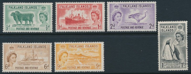 Falkland Islands SG 187 - 192 1955 - 57 MH and 1/-Used