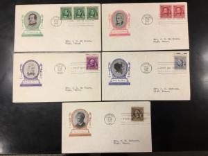 859-863   5 FDCs  Complete set of American Authors on Ioor Cachets  1940