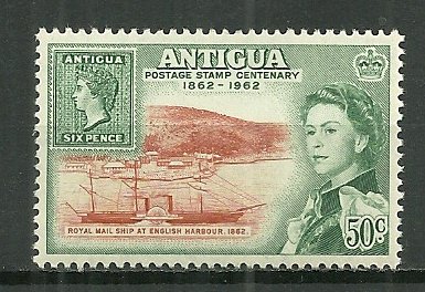 1962 Antigua 132  50c Centenary of  Antigua First Stamp MNH