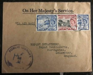 1962 St Kitts & Nevis Airmail OHMS Public Library cover to Leicester England