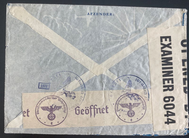 1942 Rotterdam Netherlands Dual Censored Airmail Cover To New York Usa