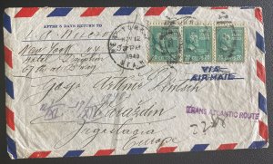 1940 New York USA Airmail Cover To Varazdin Yugoslavia