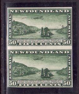 Newfoundland #6508-Sc# C7c-Airmail-50c green Airplane & Packet Ship-unused,og,NH