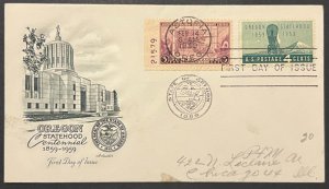 OREGON STATEHOOD #1124 FEB 14 1959 ASTORIA OR FIRST DAY COVER (FDC) BX6