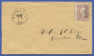 US 1861 3c Rose, Scott 65 on scarce cover, WAUCONDA, ILL to Vermont