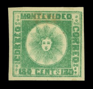 URUGUAY 1858  SUN   180c pale green - thick paper -  Scott # 5c  mint  MH VF