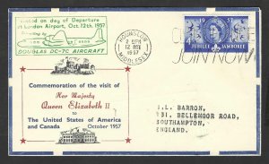 UK US 1957 FIRST DAY DEPARTURE OF QUEEN ELIZABETH II TO THE US ON DOUGLAS-DC-7C