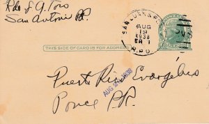 U.S. # UX27, Jefferson Postal Card  with Puerto Rico RPO Cancel  in 1938,