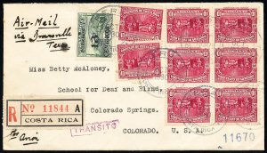 Costa Rica Stamps Register Cover w/ 9 Stamps Backstamped