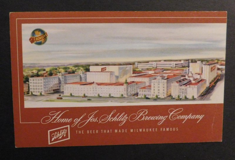 1954 USA Postcard Cover Milwaukee WI to Louisville KY Schlitz Beer Advertisement