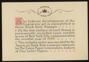 1939 American Bank Note Eaton's Fine Letter Paper ( 10 Stamp )  MNH