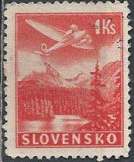 Slovakia C3 (used) 1k plane over Tatra Mountains, ver (1939)