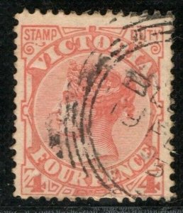 Australia VICTORIA QV Stamp Duty 4d Postal Fiscal Squared Circle YELLOW315