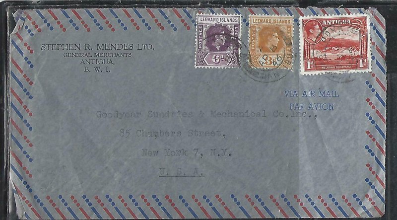 LEEWARD ISLANDS (P2808BB)  1946  KGVI  6D+3D+ ANTIGUA 1D A/M ANTIGUA TO USA