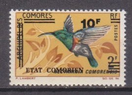 1975 Comoro Islands 214 Overprint ETAT COMORIEN, = 1967 Birds 2f