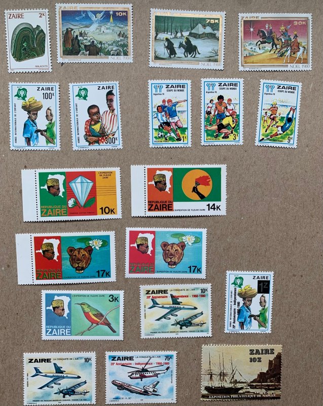 Zaire collection of 19 different MNH from 1978-1980s