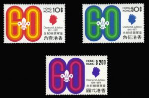 Hong Kong #262-264 Cat$30.15, 1971 Boy Scouts Diamond Jubilee, set of three, ...
