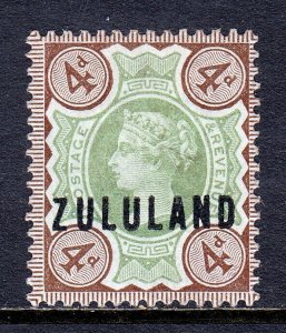 ZULULAND — SCOTT 6 — 1888 4d QV OVERPRINT — MH — SCV $60