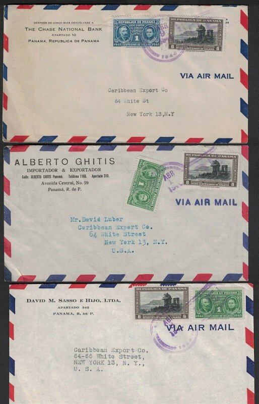 Lot of 3 PANAMA Air Mail Covers - to USA, See Photos V10 