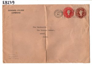 GB Cover Cambridge University RARE COLLEGE STATIONERY Downing 1962 EB239