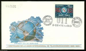 COLOMBIA  CENTENARY OF THE INT'L TELECOMMUNICATION UNION STAMP FDC