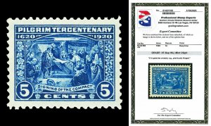 Scott 550 1920 5c Pilgrim Tercentenary Mint Graded XF-Sup 95J LH with PSE CERT