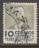 MEXICO 930a, $10P 1950 Def 6th Issue Fosforescent unglazed. USED. F-VF. (1580)