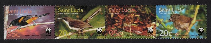 St. Lucia WWF Birds Strip of 4v 2001 MNH SC#1132-1135 SG#1242-1245 MI#1142-1145