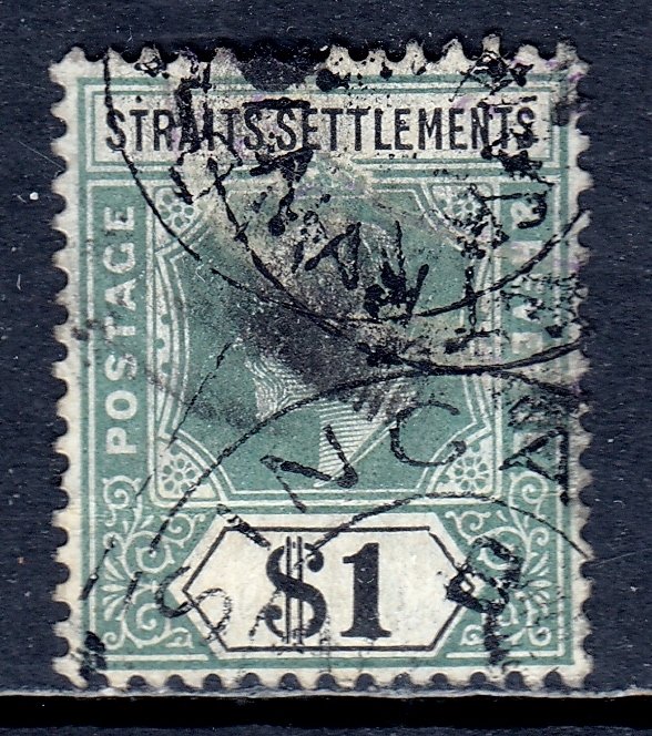 Straits Settlements - Scott #123 - Used - Singapore CDS, horiz. crease - SCV $37