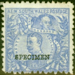 New South Wales 1890 20s Colbalt-Blue Specimen SG264s Fine Mtd Mint