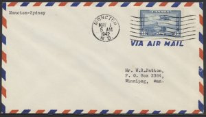 1942 May 1 Moncton NB to Sydney NS Flight Cover AAMC #4205e