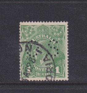 Australia Stamps: Official Perfins: #OB23; OS (8½mm); 1p 1914 KGV Issue