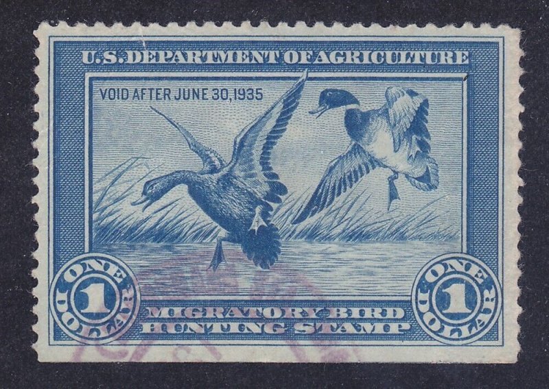 US RW1 1934 Mallards Alighting Duck Hunting Stamp With Postal Cancel VF