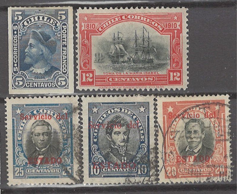 COLLECTION LOT # 3146 CHILE 5 MH/USED STAMPS 1900+ CV+$13