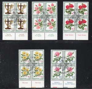 Switzerland Sc B492-496 1982 Pro Juventute Roses Blocks of 4 used