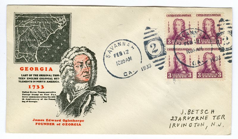 Scott 726 1933 3c Oglethorpe First Day Cover Cat $3.25