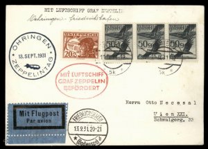 Austria 1931 Graf Zeppelin Si128Ca Oehringenfahrt 82 Flown Cover 99816