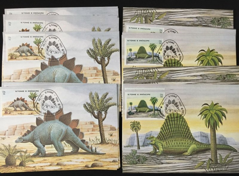 ST THOMAS E PRINCIPE 1970s/80s Fish dinosaurs Maxi Cards Used (Apx400)LA778