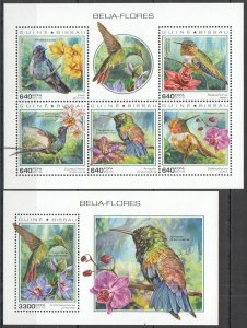 HM0783 2018 GUINEA-BISSAU HUMMINGBIRDS FLOWERS BIRDS FAUNA #10269-4+BL1767 MNH