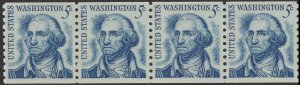 US 1304 George Washington 5c coil strip (4 shiny gum stamps) MNH 1966