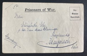1917 Isle Of Man England Prisoner War Knoekaloe Camp 5 LS Cover To Germany Ely