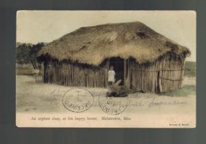 1908 Matamoros Mexico Real Picture Postcard Cover to USA Happy Orphan Thatch Hut