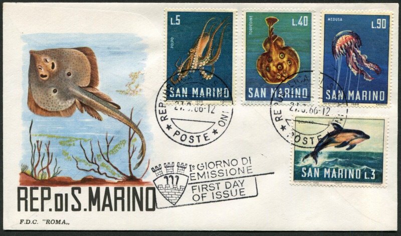 San Marino #643-652 Sea Life Fish Marine FDC 1966 First Day Cover