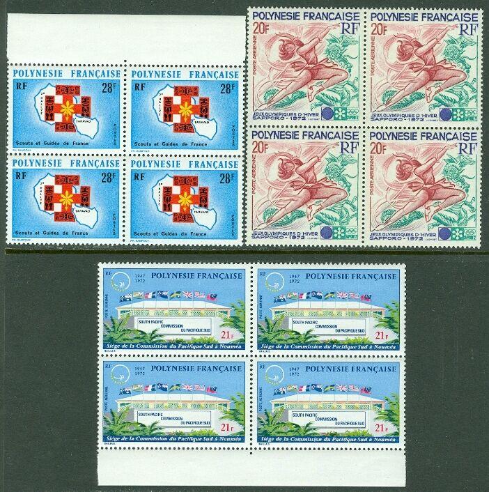 FRENCH POLYNESIA : Nice group of all VF MNH different Blocks of 4. Sc Cat $345.