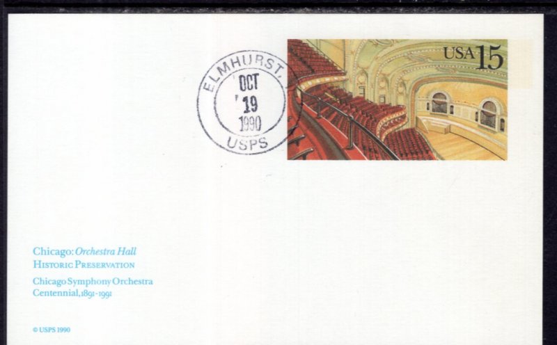US UX152 Orchastra Hall,Chicago Postal Stationary Postal Card U/A FDC