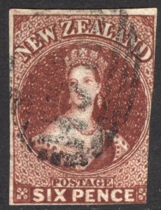 New Zealand 1864 6d Red Brown Wmk NZ Imperf SG 99 Scott 29 U Cat £700($917)