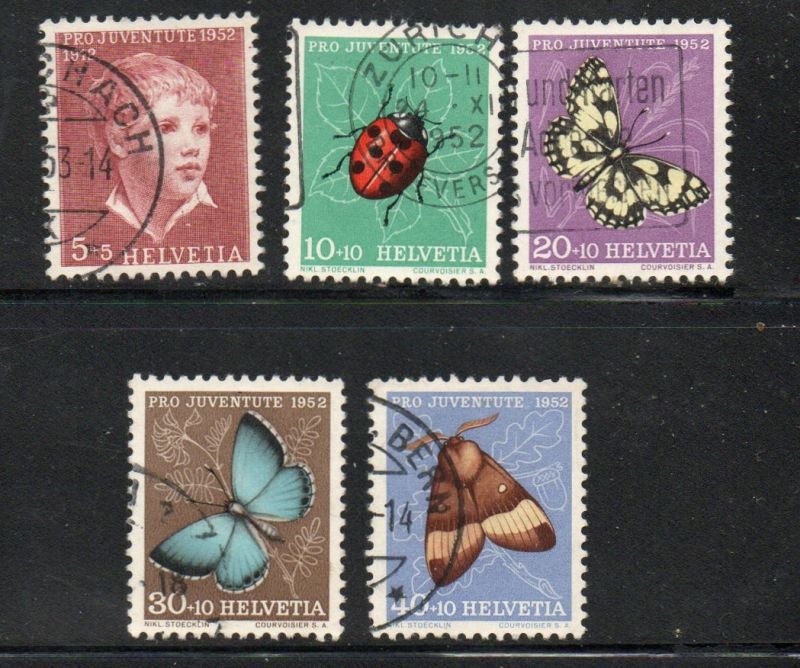 Switzerland Sc B217-21 1952 Pro Juventute Butterflies stamp set used