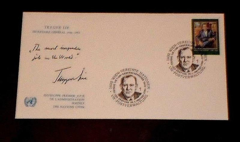 U.N.1987, VIENNA #67,  TRYGVE LIE, SINGLE ON FDC, NICE! LQQK!