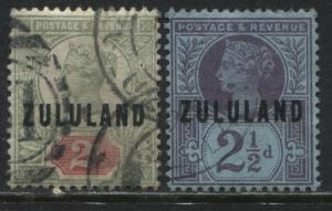 Zululand QV 2d and 2 1/2d Jubilees 1888 overprinted and used